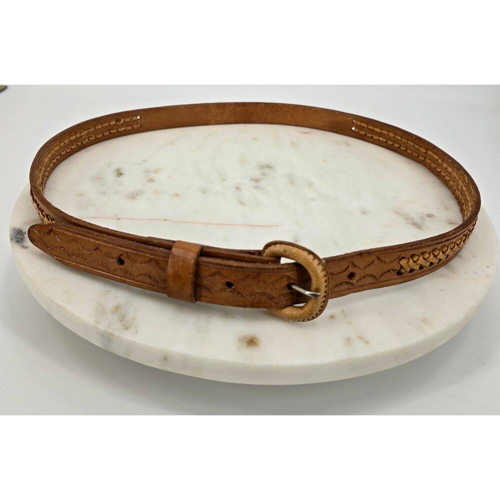 Vintage Western Handmade‎ Tooled Braided Stitch Leather Belt